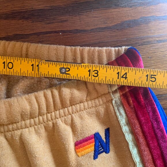 AVIATOR NATION 5 Stripe Sweatpants Joggers L Gold Khaki Velvet Retro Athleisure - Picture 4 of 7